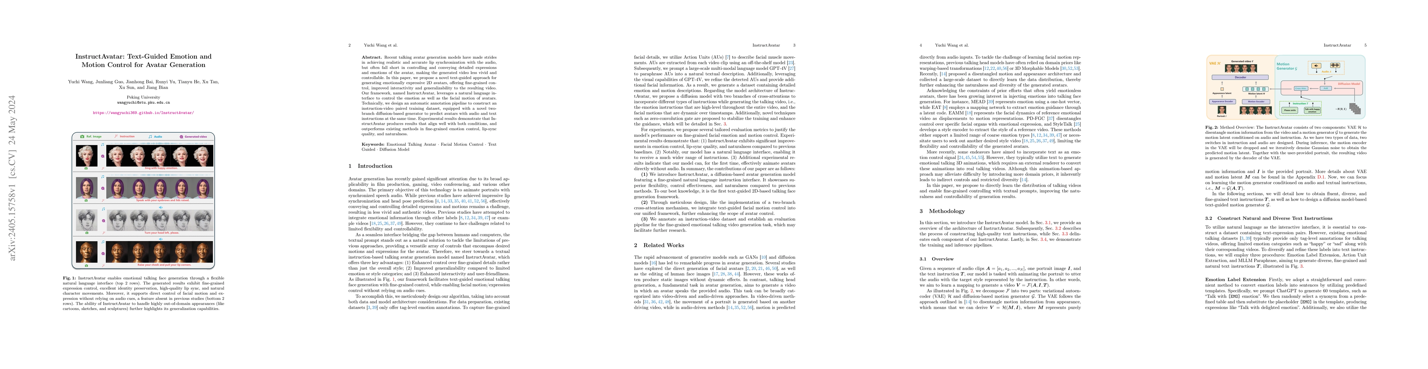 Thumbnail for InstructAvatar: Text-Guided Emotion and Motion Control for Avatar
  Generation