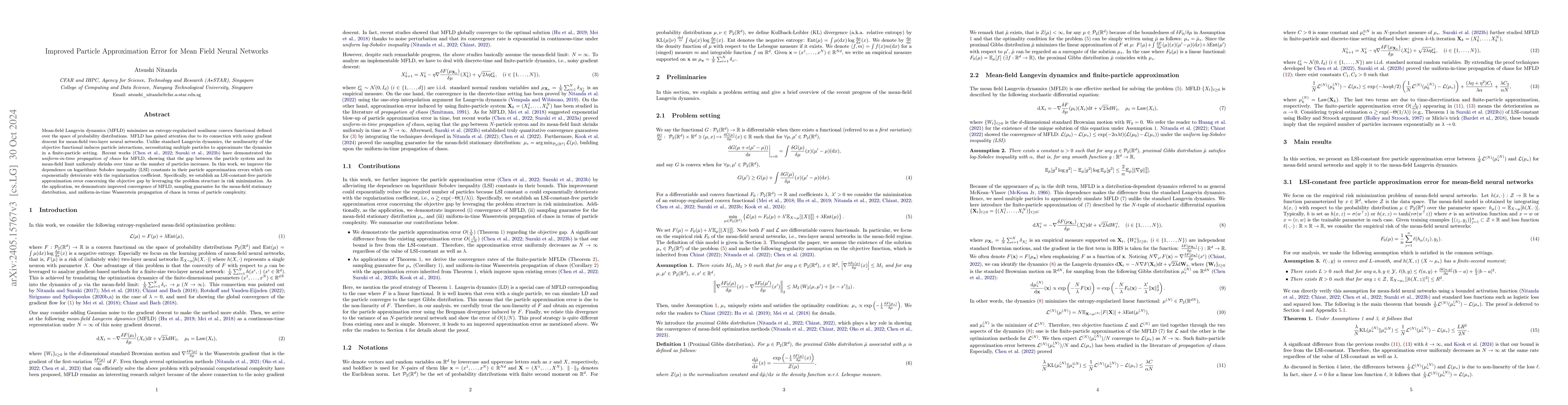 Thumbnail for Improved Particle Approximation Error for Mean Field Neural Networks