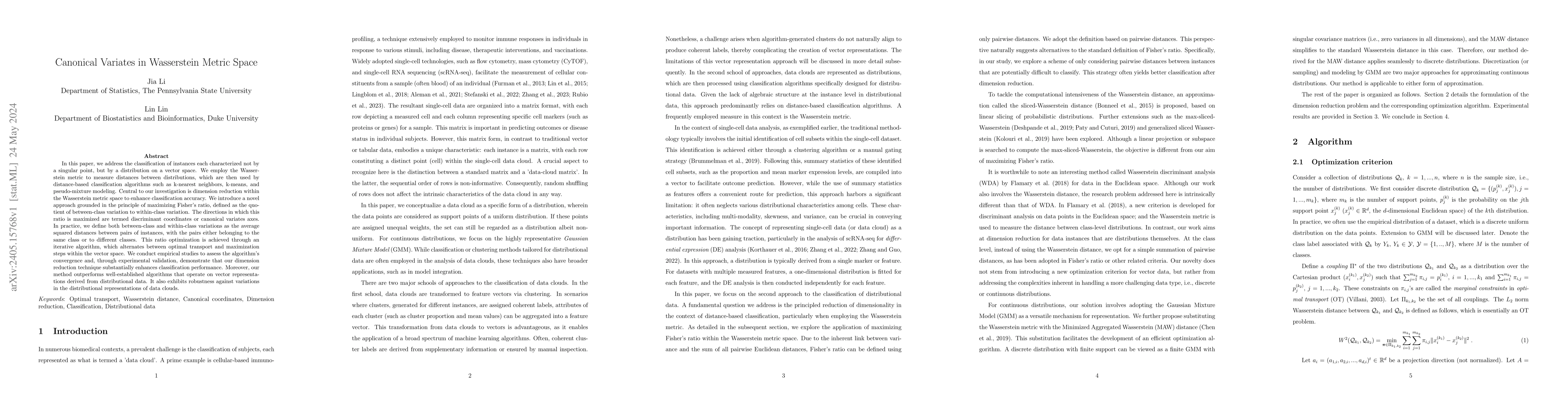 Thumbnail for Canonical Variates in Wasserstein Metric Space