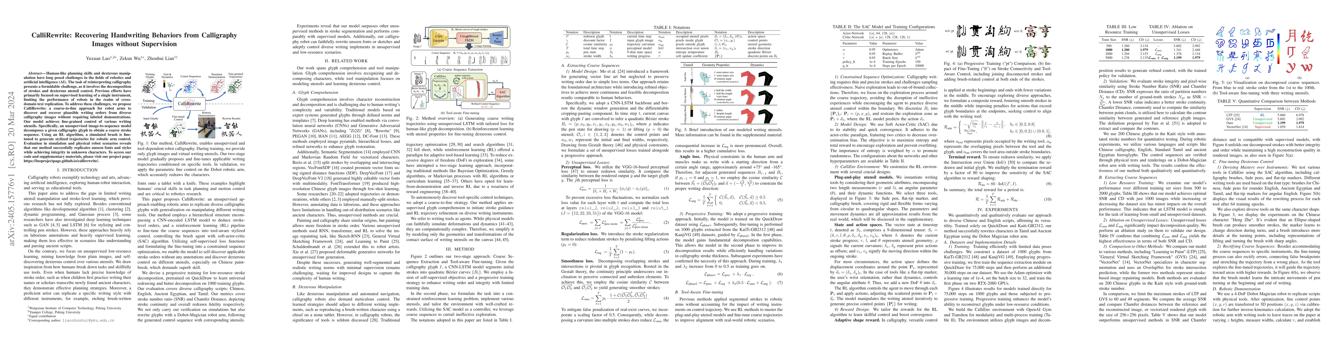 Thumbnail for CalliRewrite: Recovering Handwriting Behaviors from Calligraphy Images
  without Supervision