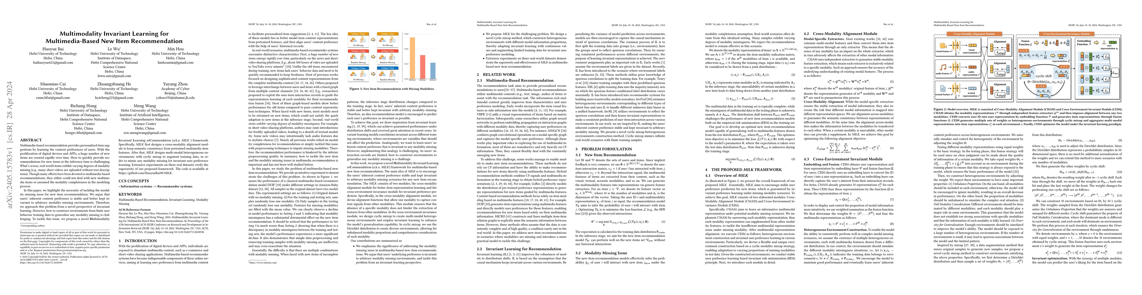 Thumbnail for Multimodality Invariant Learning for Multimedia-Based New Item
  Recommendation