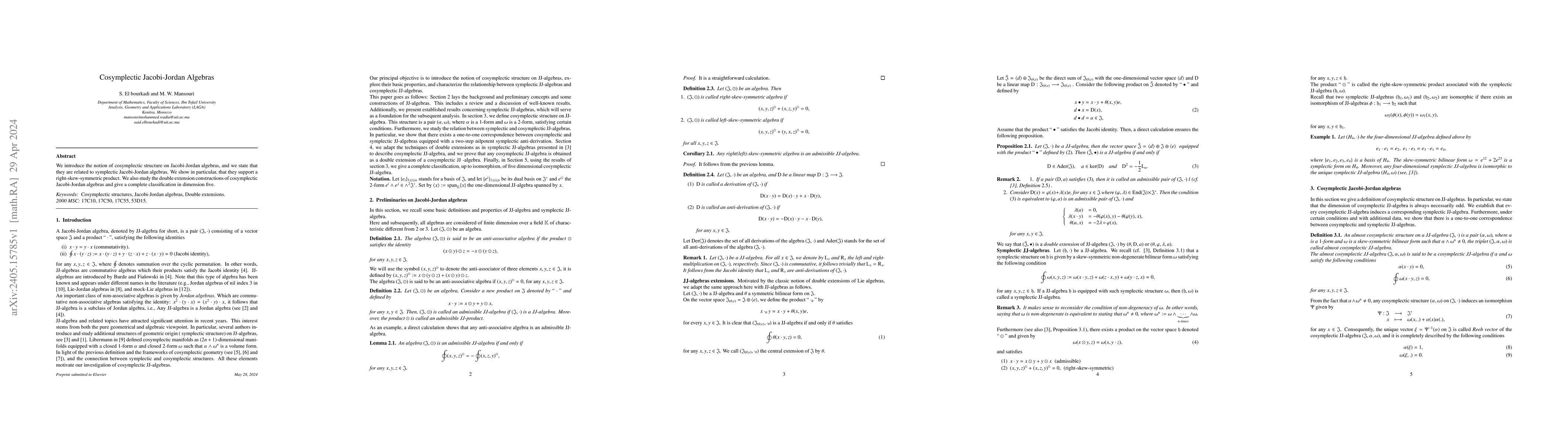Thumbnail for Cosymplectic Jacobi-Jordan Algebras
