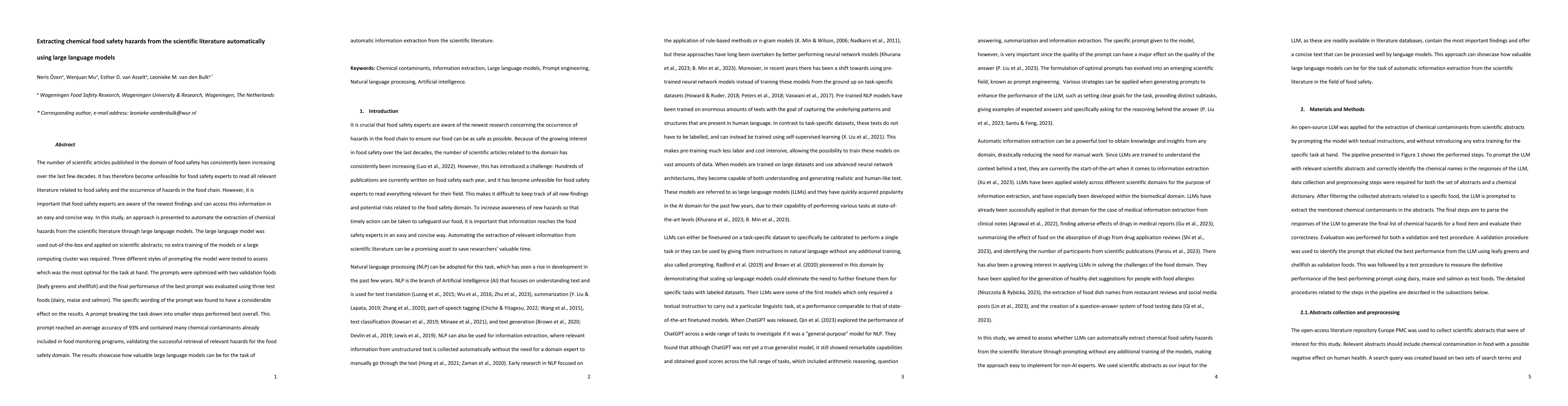 Thumbnail for Extracting chemical food safety hazards from the scientific literature
  automatically using large language models