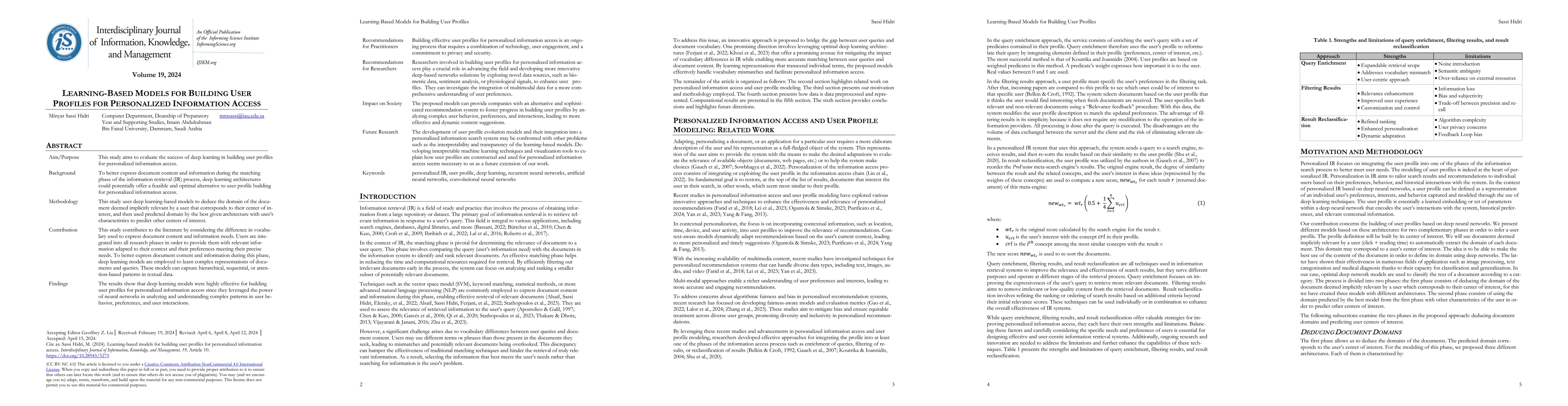 Thumbnail for Learning-based models for building user profiles for personalized
  information access