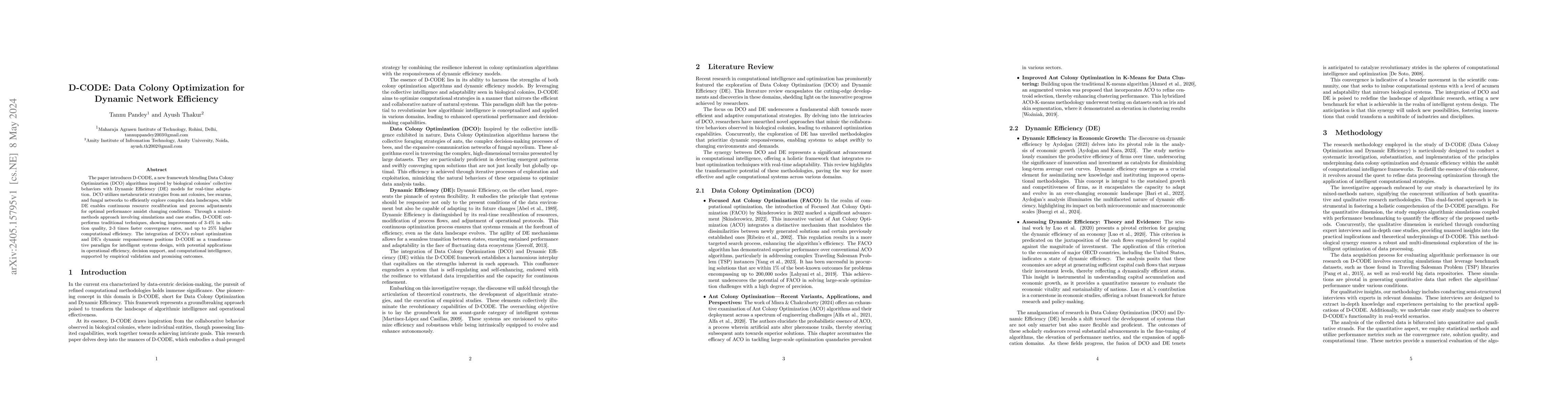 Thumbnail for D-CODE: Data Colony Optimization for Dynamic Network Efficiency