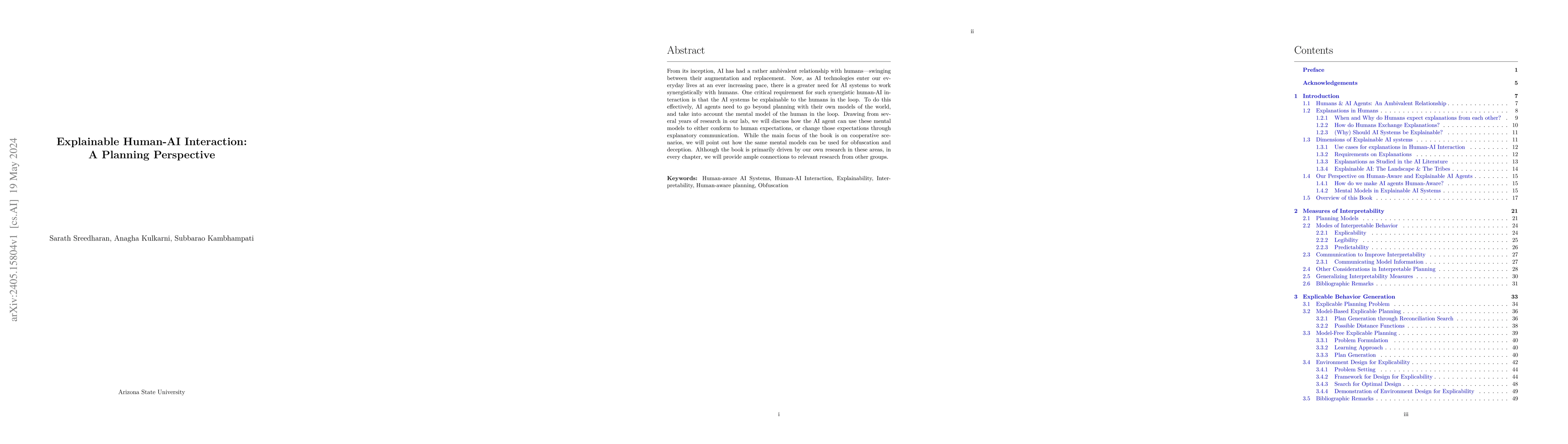 Thumbnail for Explainable Human-AI Interaction: A Planning Perspective