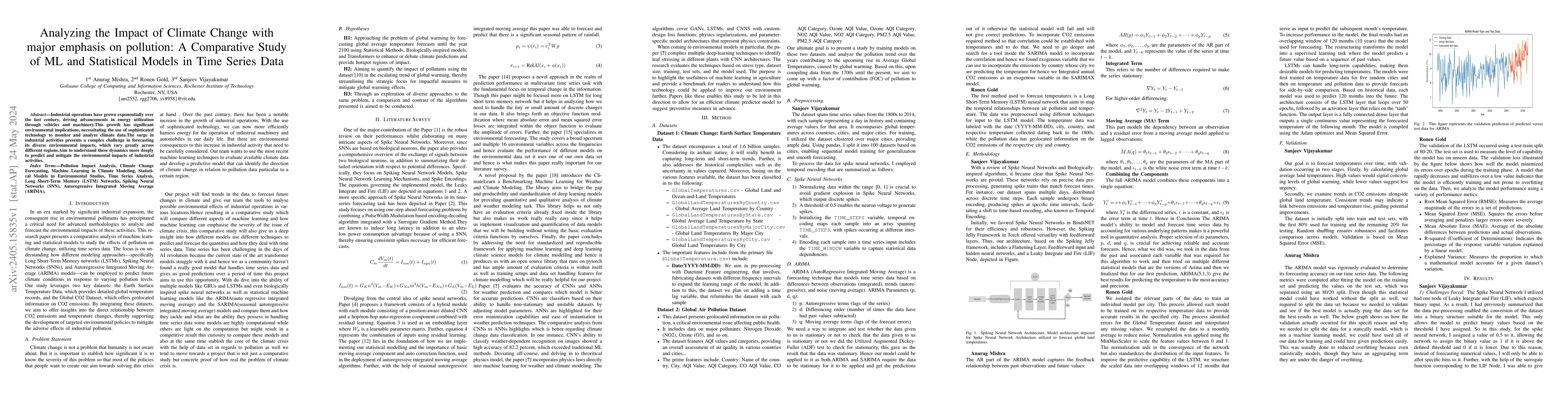 Thumbnail for Analyzing the Impact of Climate Change With Major Emphasis on Pollution:
  A Comparative Study of ML and Statistical Models in Time Series Data