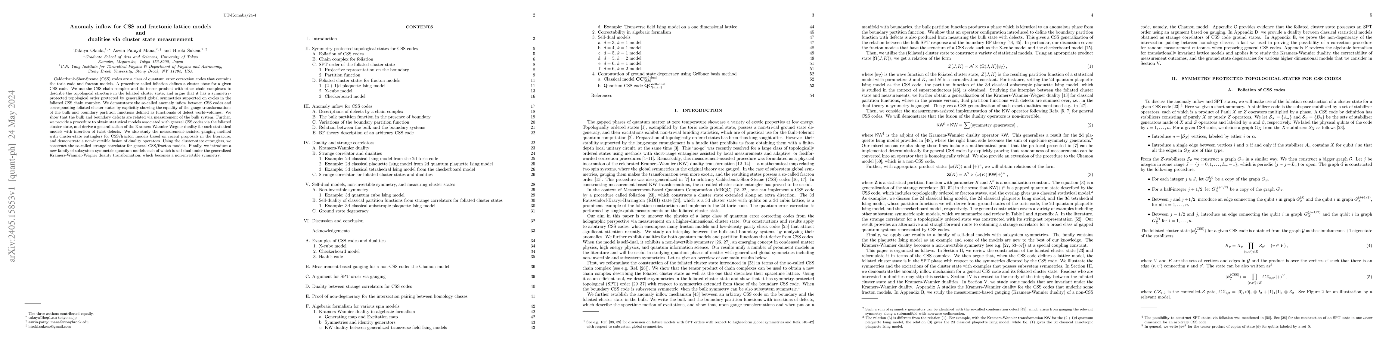 Thumbnail for Anomaly inflow for CSS and fractonic lattice models and dualities via
  cluster state measurement