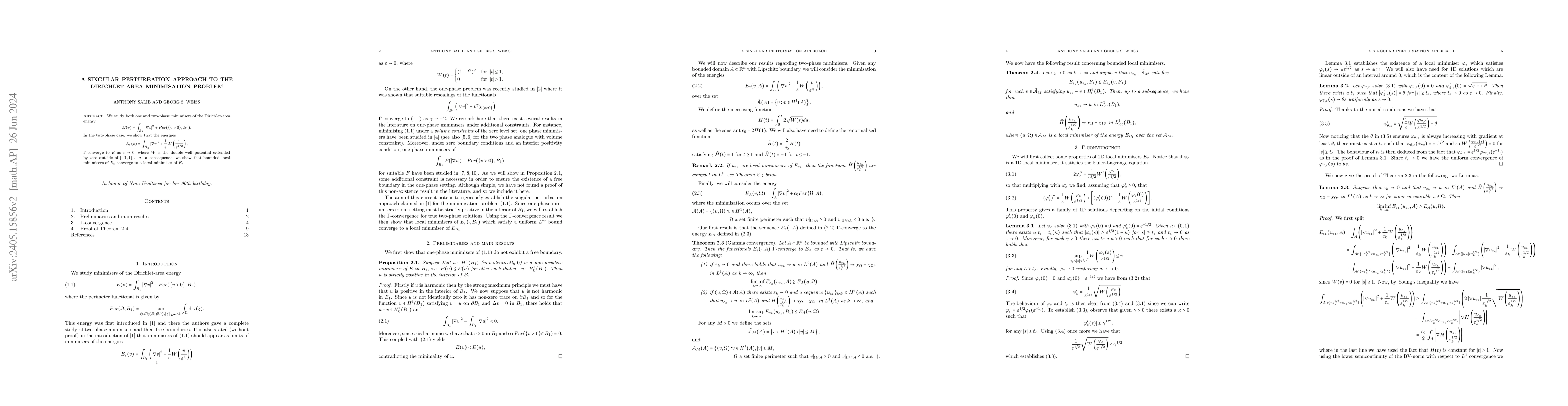 Thumbnail for A singular perturbation approach to the Dirichlet-area minimisation
  problem