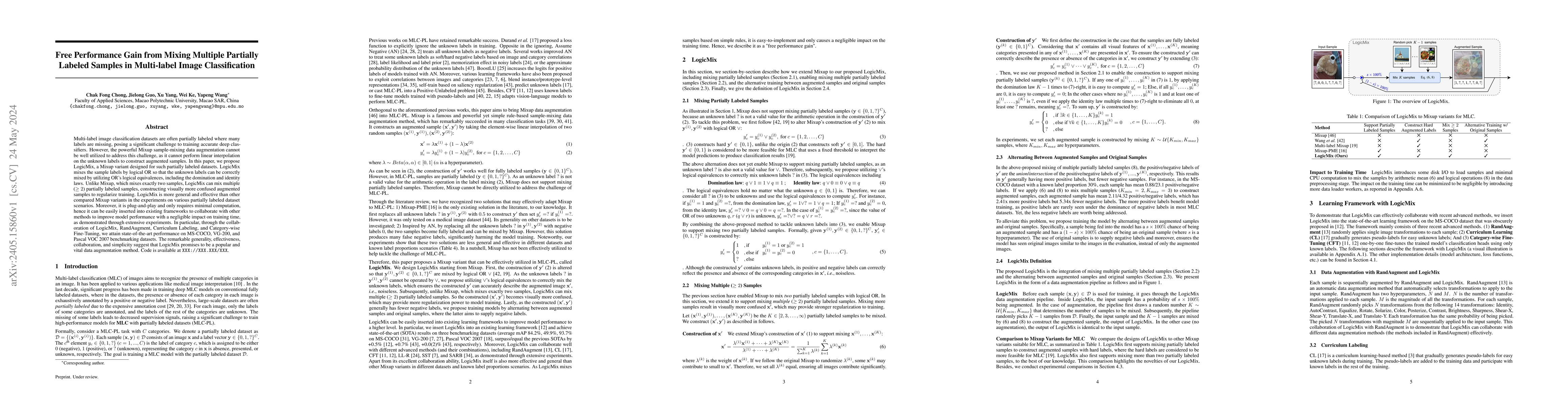 Thumbnail for Free Performance Gain from Mixing Multiple Partially Labeled Samples in
  Multi-label Image Classification