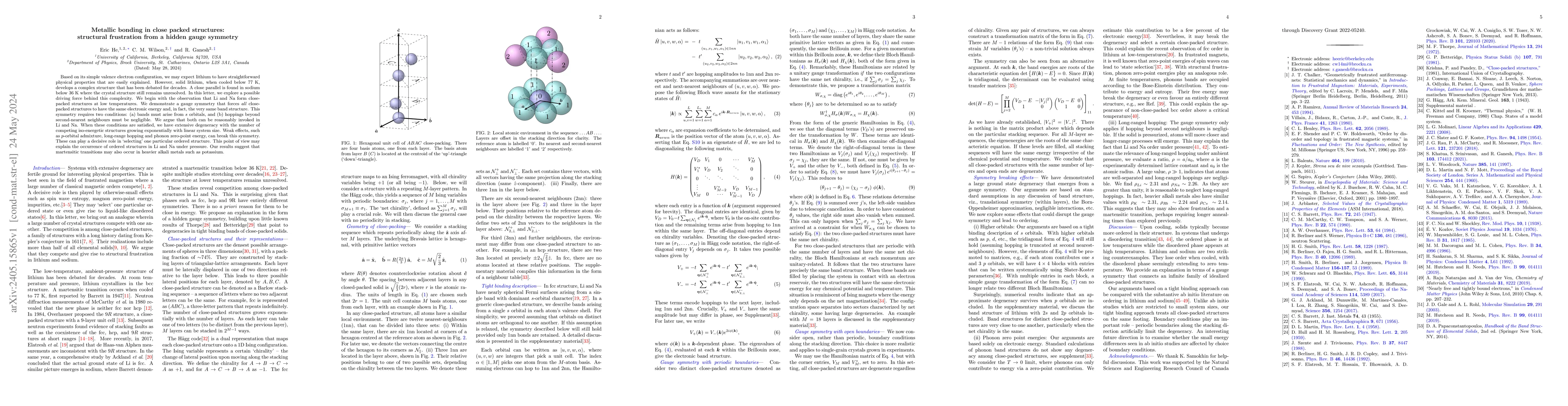 Thumbnail for Metallic bonding in close packed structures: structural frustration from
  a hidden gauge symmetry