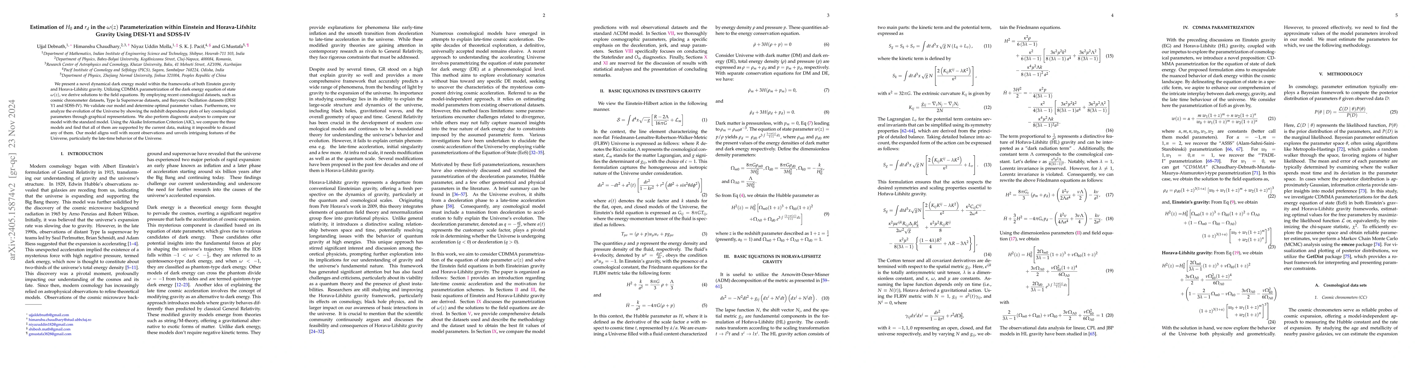 Thumbnail for Dark Energy Model in Einstein and Horava-Lifshitz Gravity with a new
  Parametrization of $\omega(z)$: Model Comparison, Analysis and Observational
  Constraint