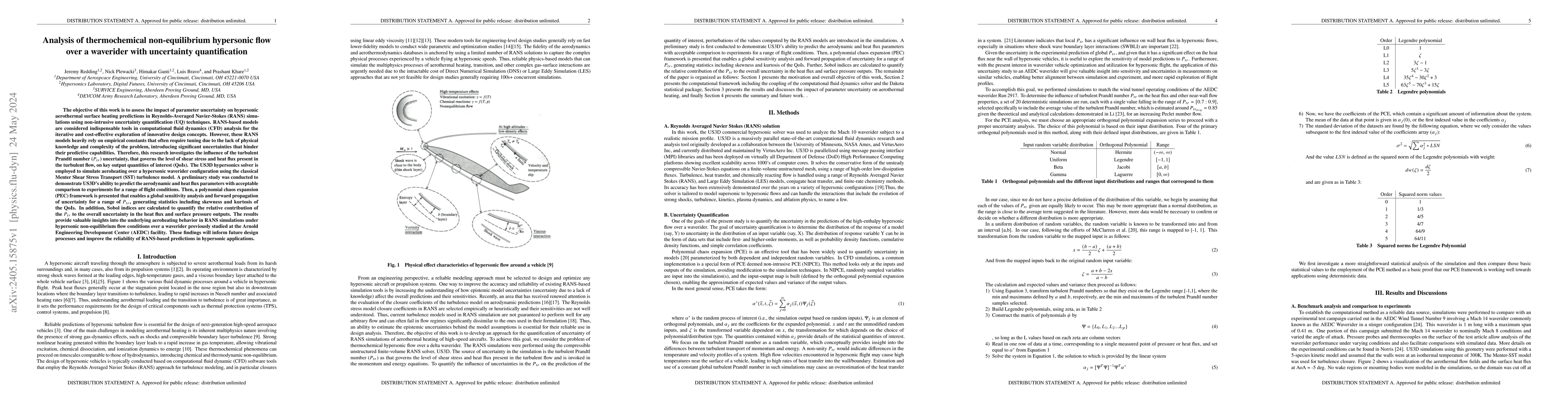 Thumbnail for Analysis of thermochemical non-equilibrium hypersonic flow over a
  waverider with uncertainty quantification