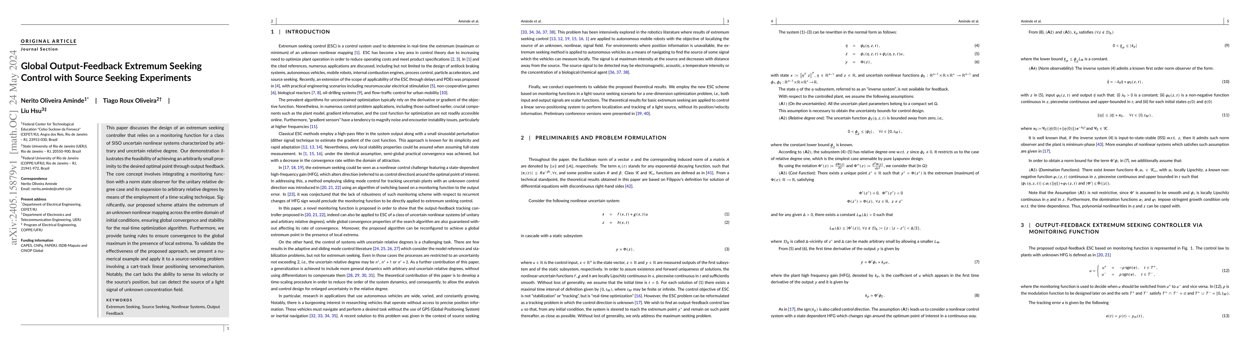 Thumbnail for Global Output-Feedback Extremum Seeking Control with Source Seeking
  Experiments