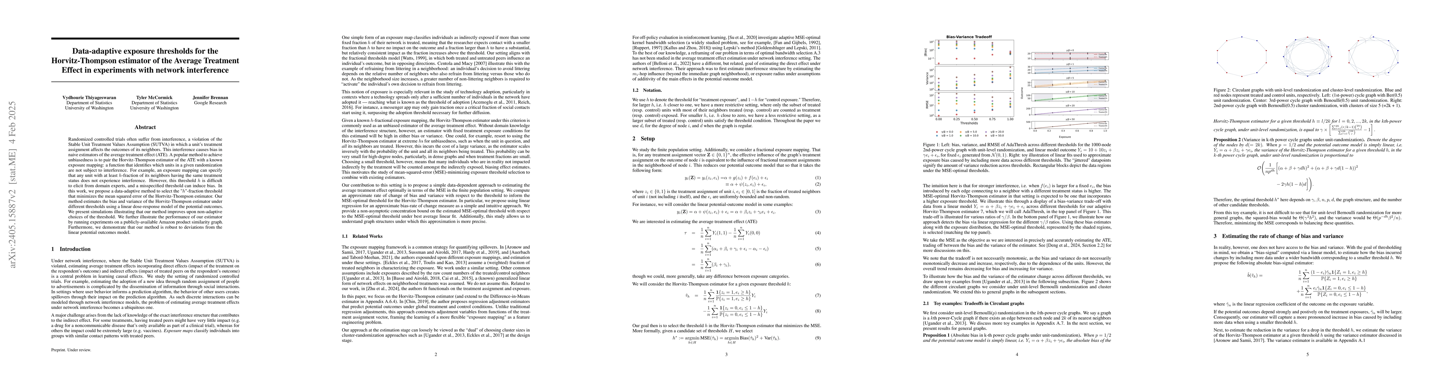 Thumbnail for Data-adaptive exposure thresholds for the Horvitz-Thompson estimator of
  the Average Treatment Effect in experiments with network interference
