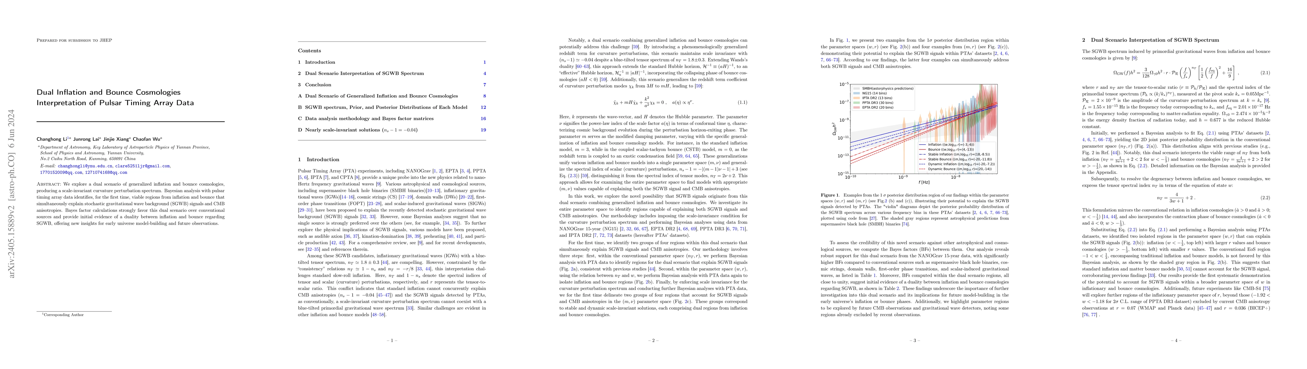 Thumbnail for Dual Inflation and Bounce Cosmologies Interpretation of Pulsar Timing
  Array Data