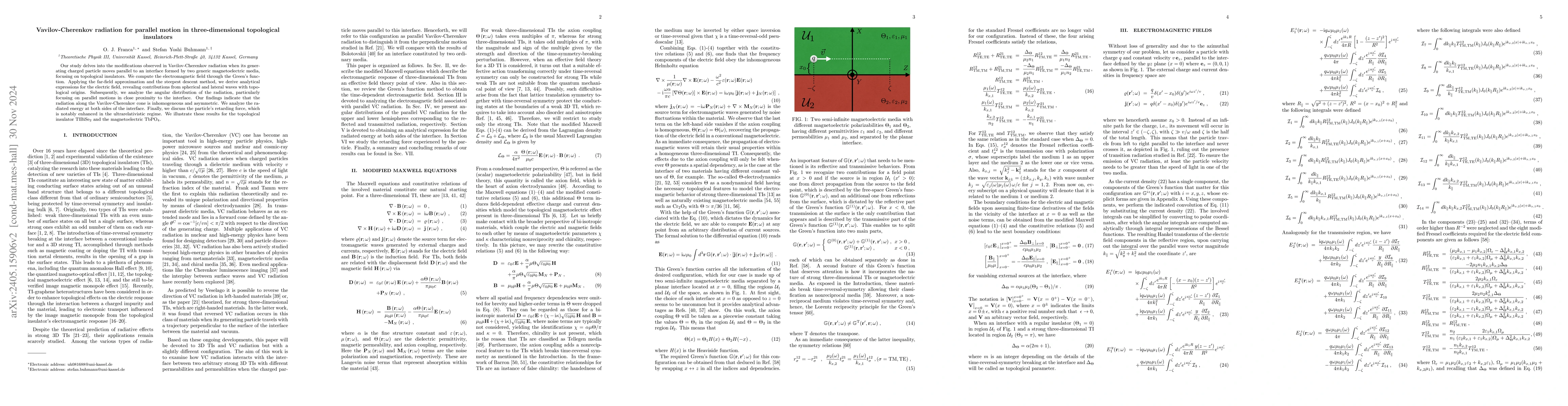 Thumbnail for Vavilov-\v{C}erenkov radiation for parallel motion in three-dimensional
  topological insulators