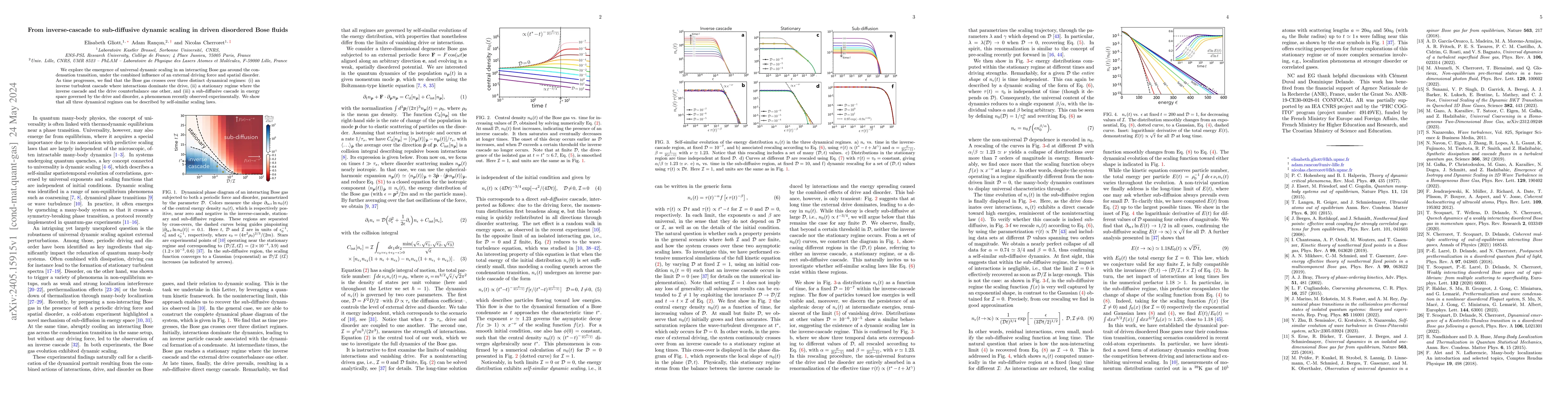 Thumbnail for From inverse-cascade to sub-diffusive dynamic scaling in driven
  disordered Bose fluids