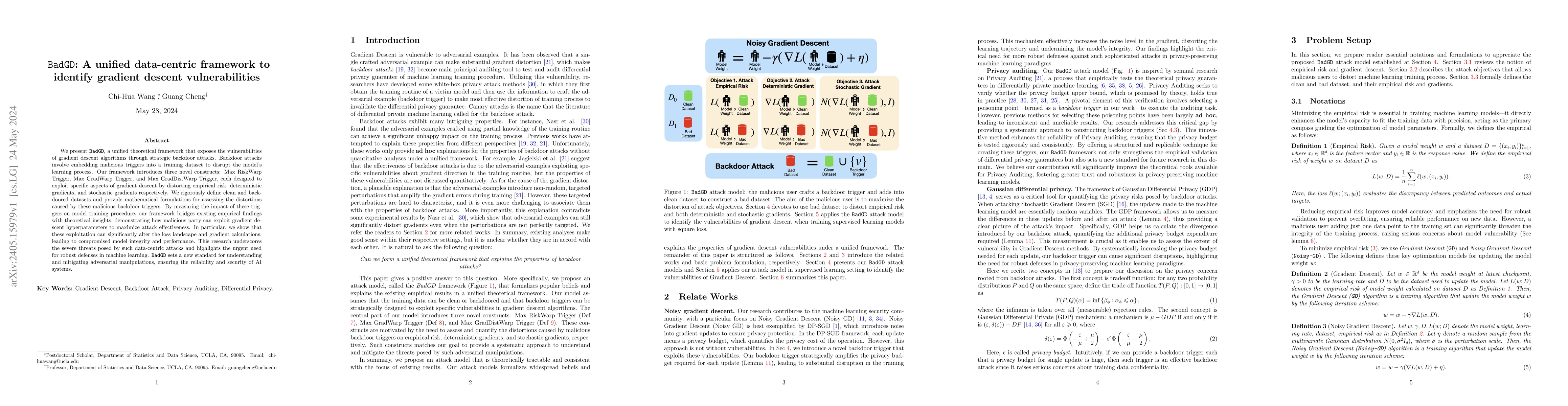 Thumbnail for BadGD: A unified data-centric framework to identify gradient descent
  vulnerabilities