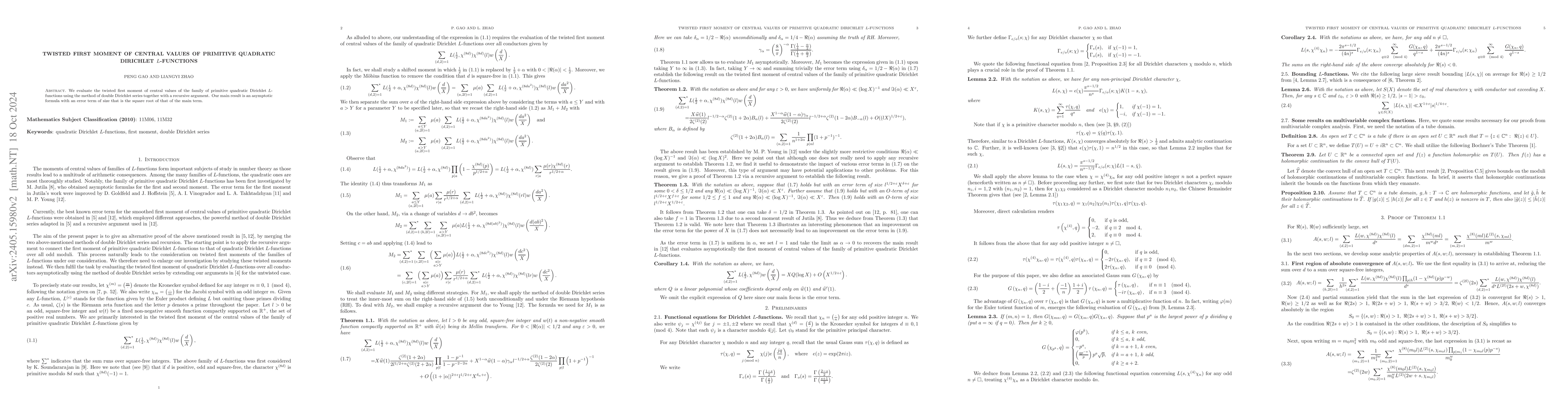 Thumbnail for Twisted first moment of central values of primitive quadratic Dirichlet
  $L$-functions
