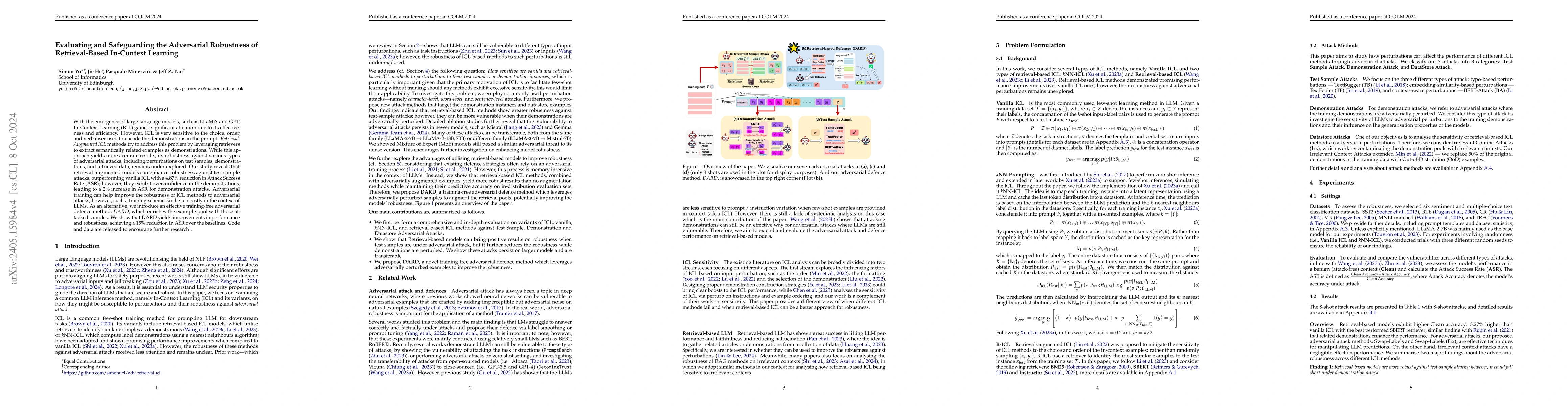 Thumbnail for Evaluating the Adversarial Robustness of Retrieval-Based In-Context
  Learning for Large Language Models
