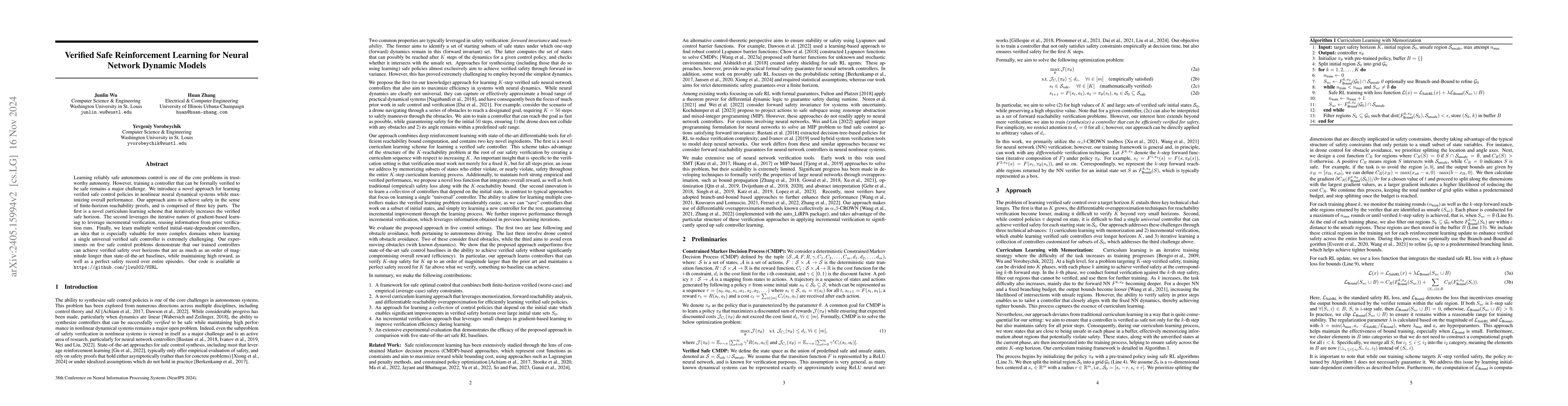 Thumbnail for Verified Safe Reinforcement Learning for Neural Network Dynamic Models