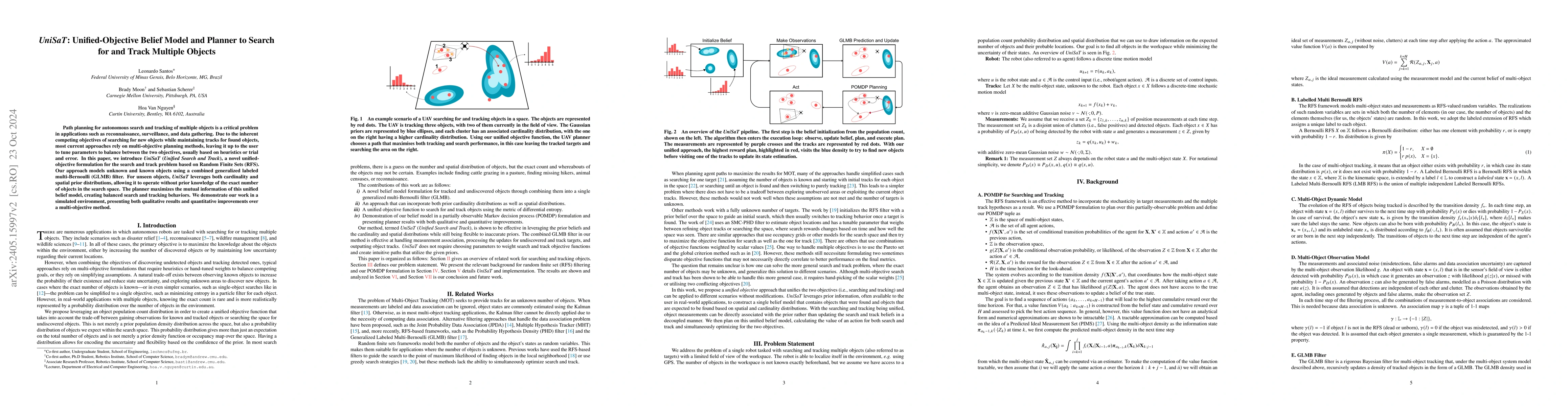 Thumbnail for $\textit{UniSaT}$: Unified-Objective Belief Model and Planner to Search
  for and Track Multiple Objects