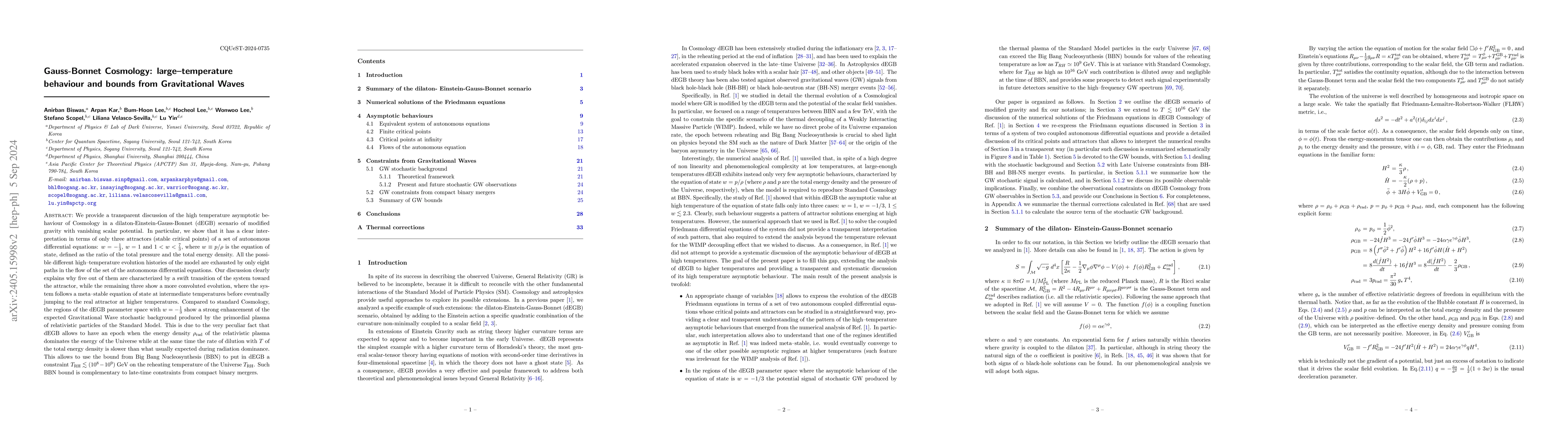 Thumbnail for Gauss-Bonnet Cosmology: large-temperature behaviour and bounds from
  Gravitational Waves