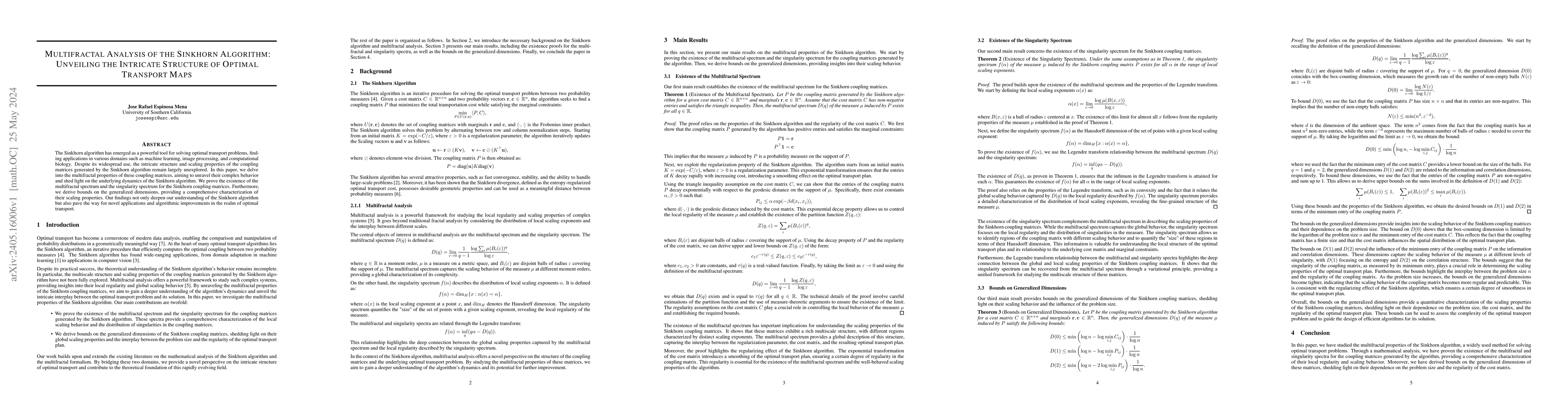 Thumbnail for Multifractal Analysis of the Sinkhorn Algorithm: Unveiling the Intricate
  Structure of Optimal Transport Maps
