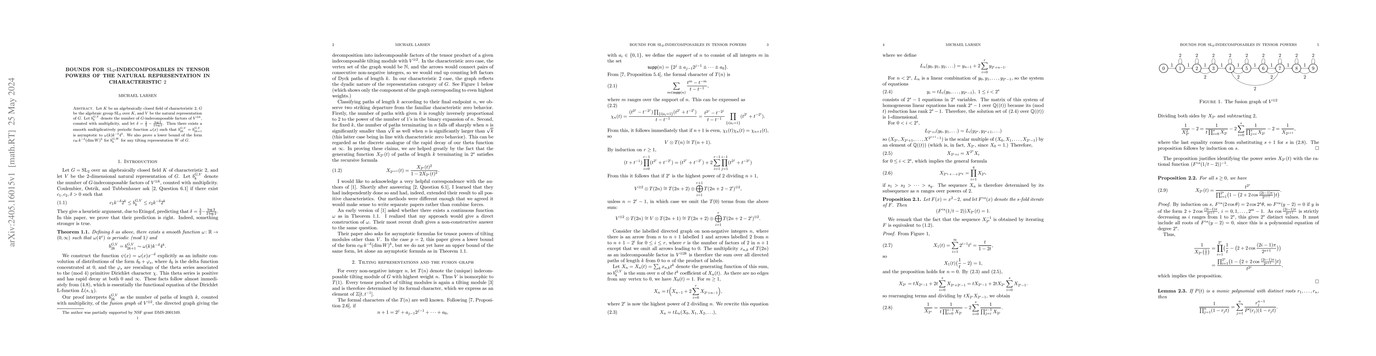 Thumbnail for Bounds for $\mathrm{SL}_2$-indecomposables in tensor powers of the
  natural representation in characteristic $2$
