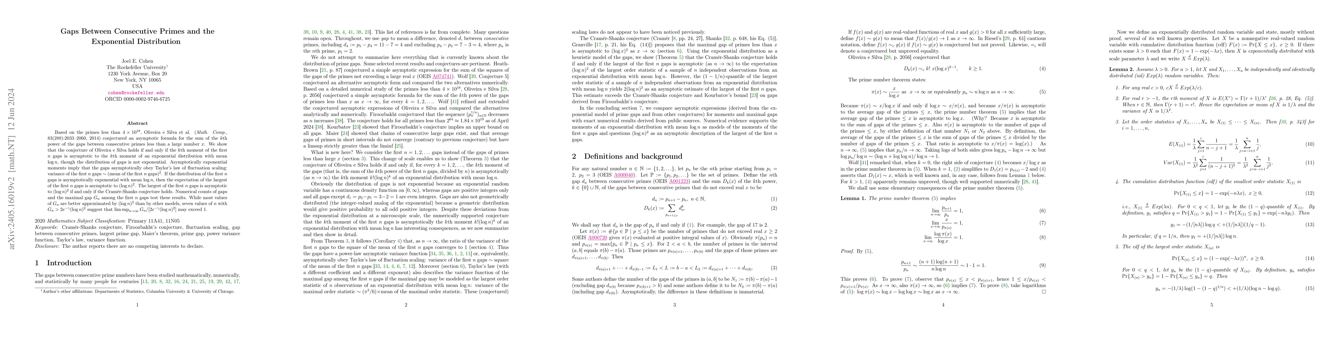 Thumbnail for Gaps Between Consecutive Primes and the Exponential Distribution