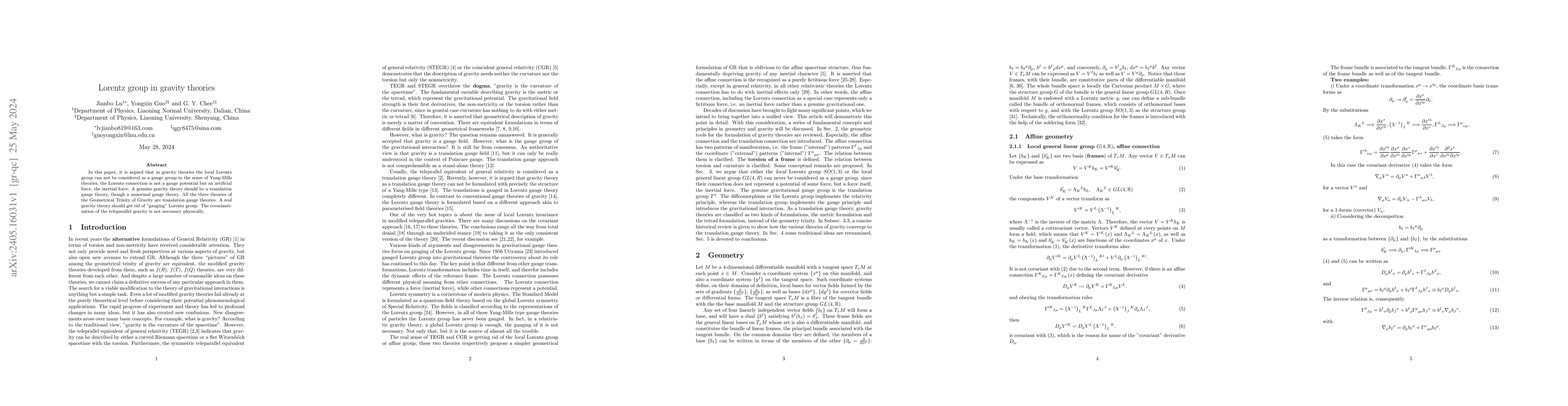 Thumbnail for Lorentz group in gravity theories