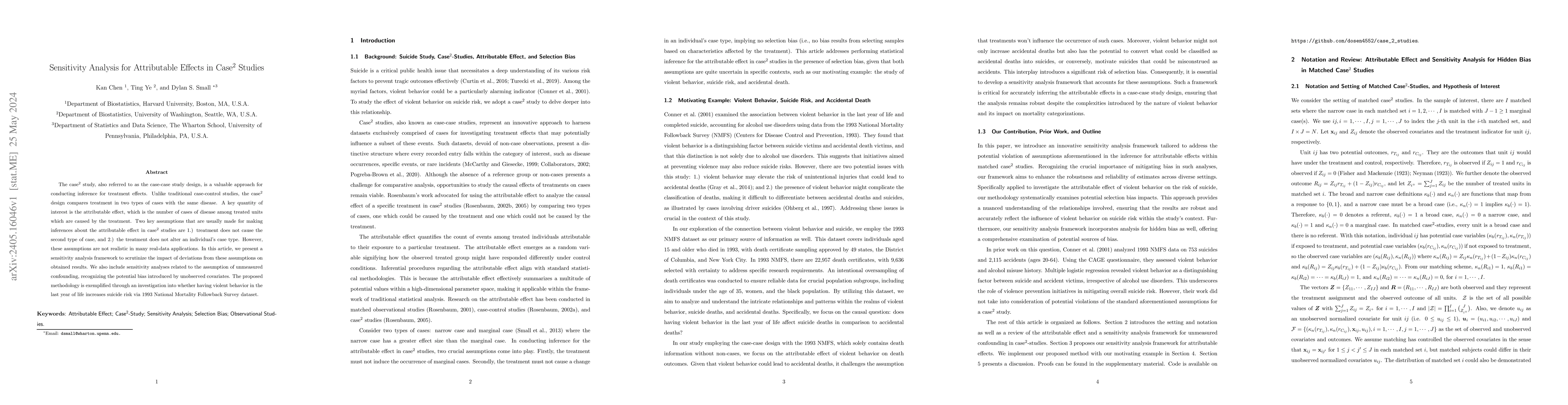 Thumbnail for Sensitivity Analysis for Attributable Effects in Case$^2$ Studies