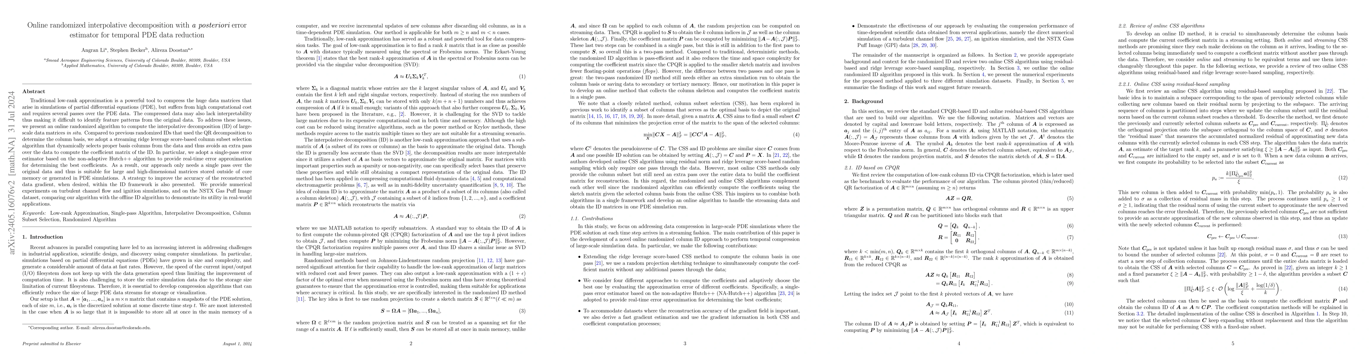 Thumbnail for Online randomized interpolative decomposition with a posteriori error
  estimator for temporal PDE data reduction