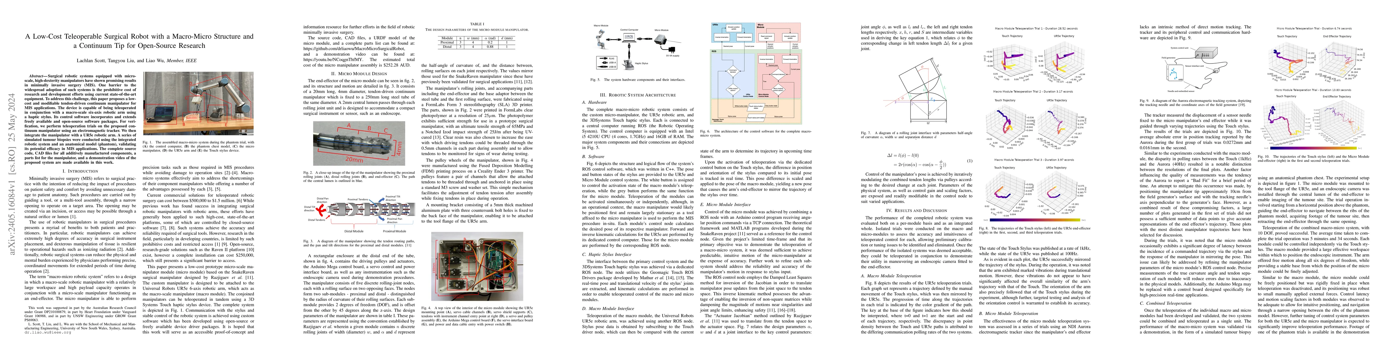 Thumbnail for A Low-Cost Teleoperable Surgical Robot with a Macro-Micro Structure and
  a Continuum Tip for Open-Source Research