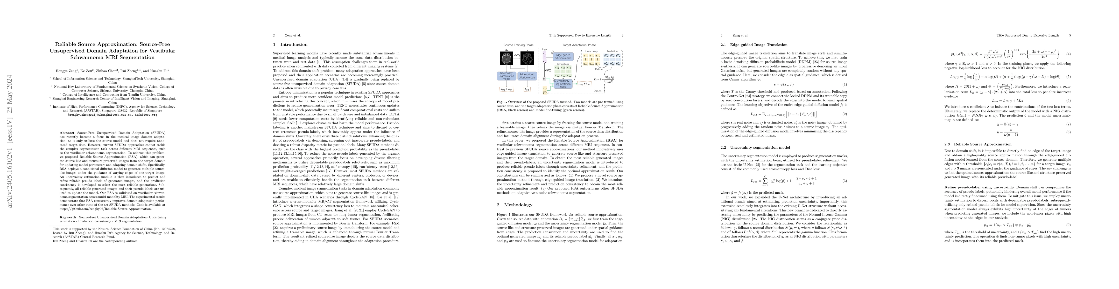 Thumbnail for Reliable Source Approximation: Source-Free Unsupervised Domain
  Adaptation for Vestibular Schwannoma MRI Segmentation