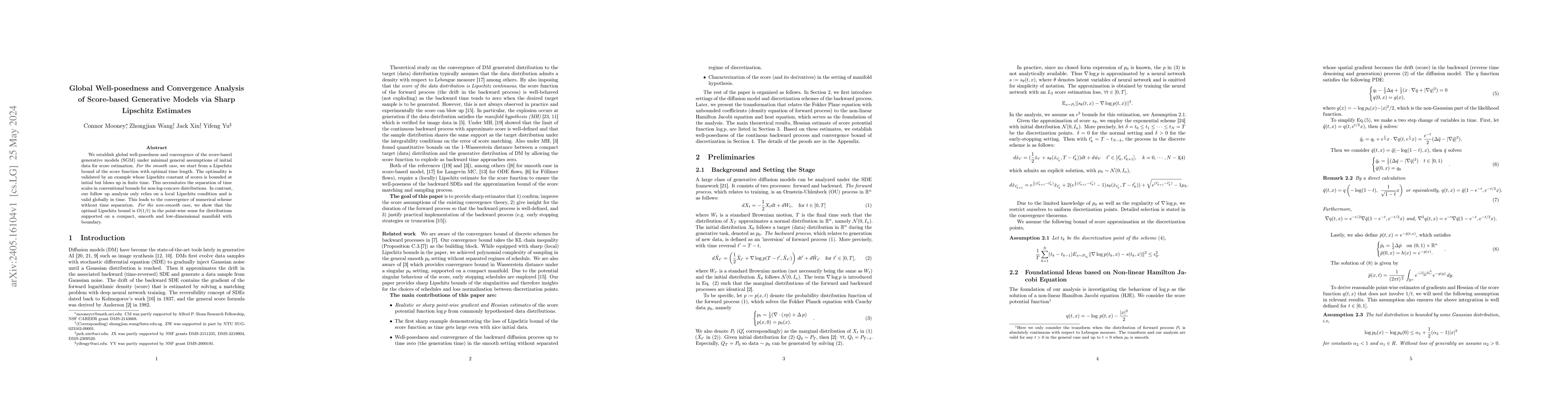 Thumbnail for Global Well-posedness and Convergence Analysis of Score-based Generative
  Models via Sharp Lipschitz Estimates