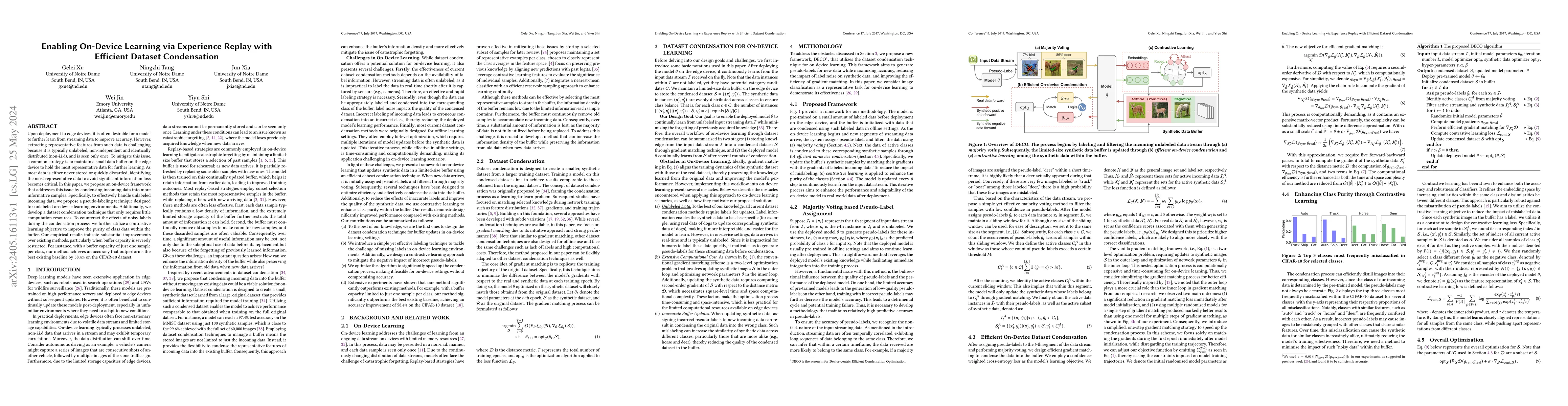 Thumbnail for Enabling On-Device Learning via Experience Replay with Efficient Dataset
  Condensation