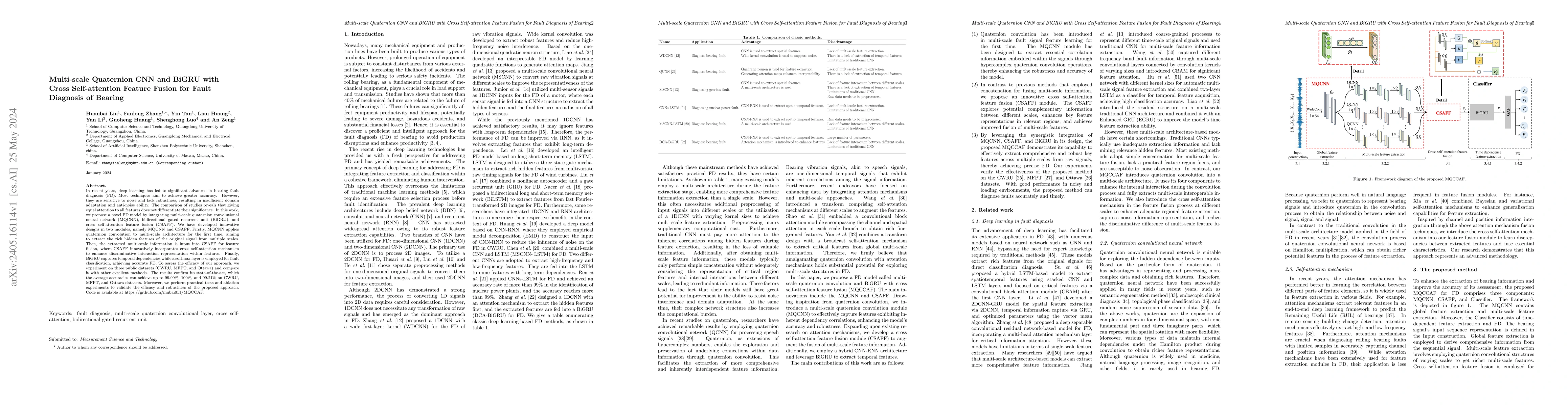 Thumbnail for Multi-scale Quaternion CNN and BiGRU with Cross Self-attention Feature
  Fusion for Fault Diagnosis of Bearing
