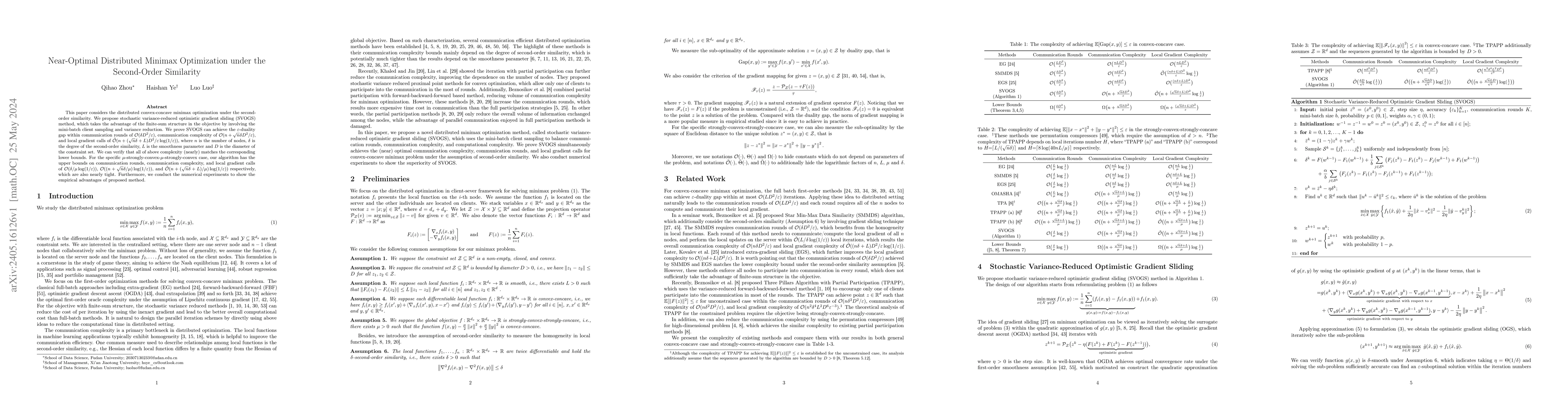 Thumbnail for Near-Optimal Distributed Minimax Optimization under the Second-Order
  Similarity