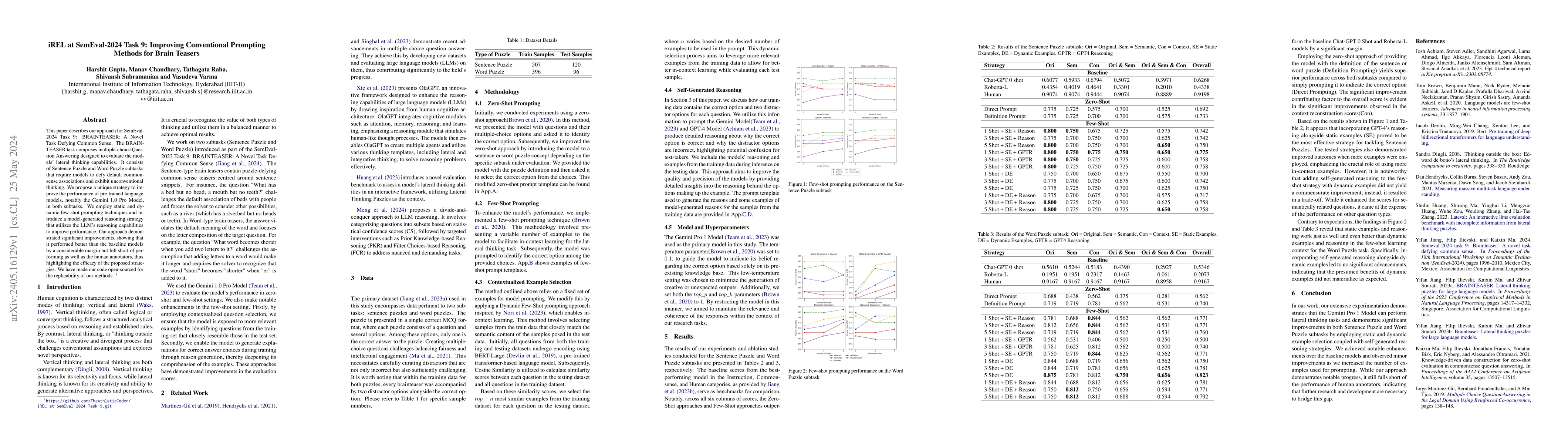 Thumbnail for iREL at SemEval-2024 Task 9: Improving Conventional Prompting Methods
  for Brain Teasers