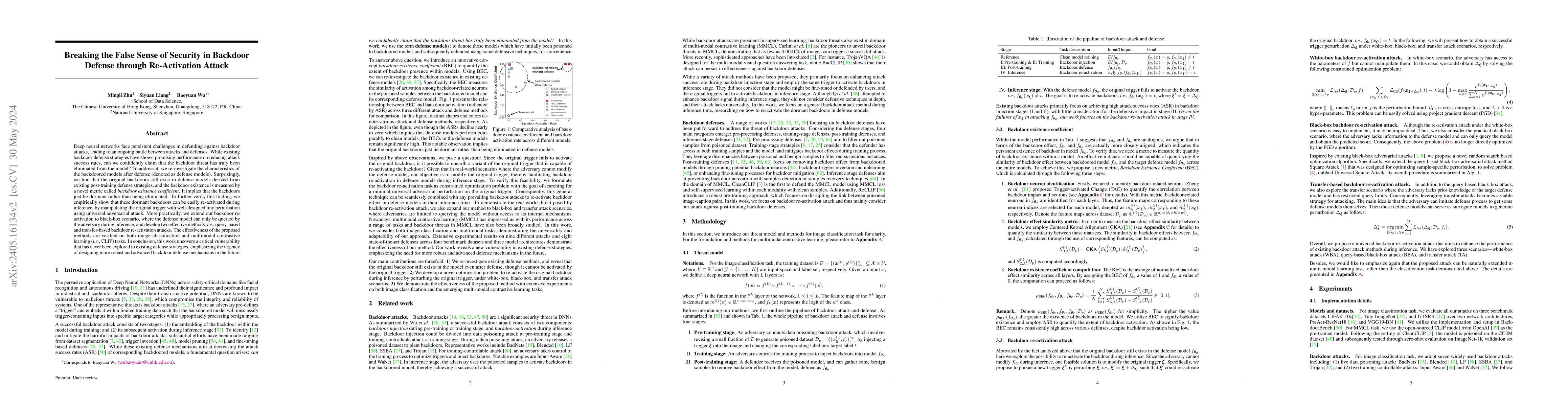 Thumbnail for Breaking the False Sense of Security in Backdoor Defense through
  Re-Activation Attack
