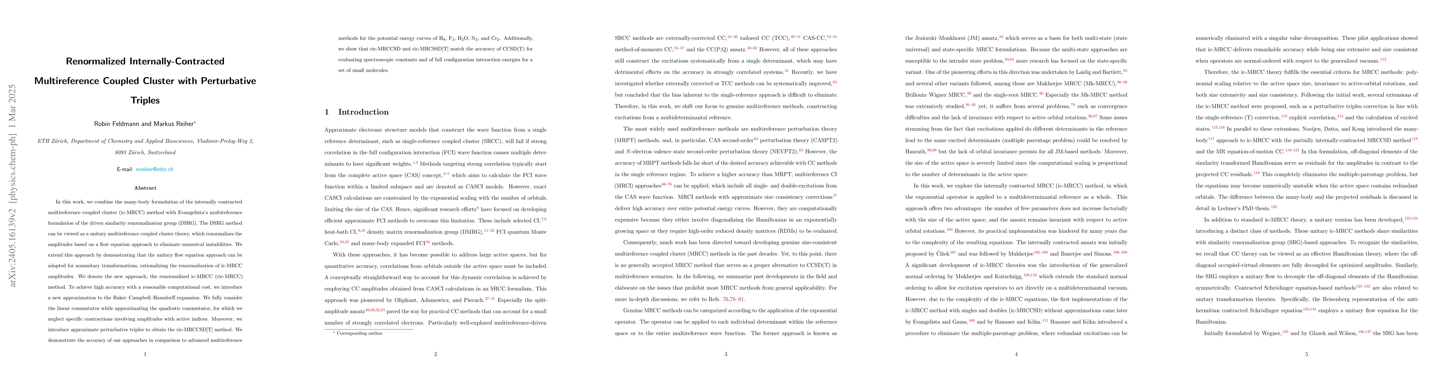 Thumbnail for Renormalized Internally-Contracted Multireference Coupled Cluster with
  Perturbative Triples