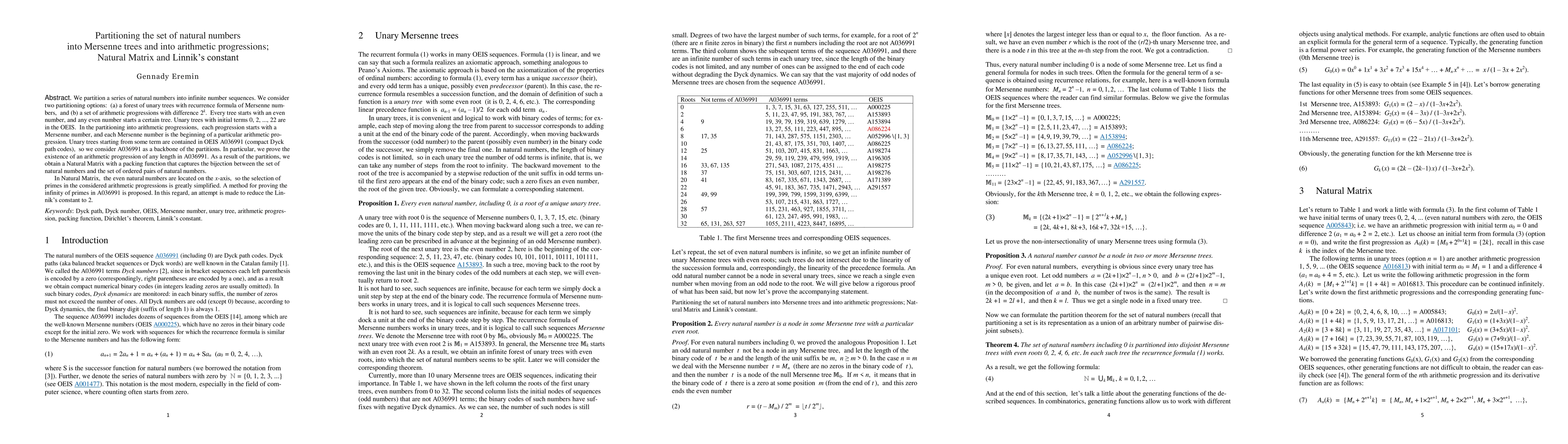 Thumbnail for Partitioning the set of natural numbers into Mersenne trees and into
  arithmetic progressions; Natural Matrix and Linnik's constant
