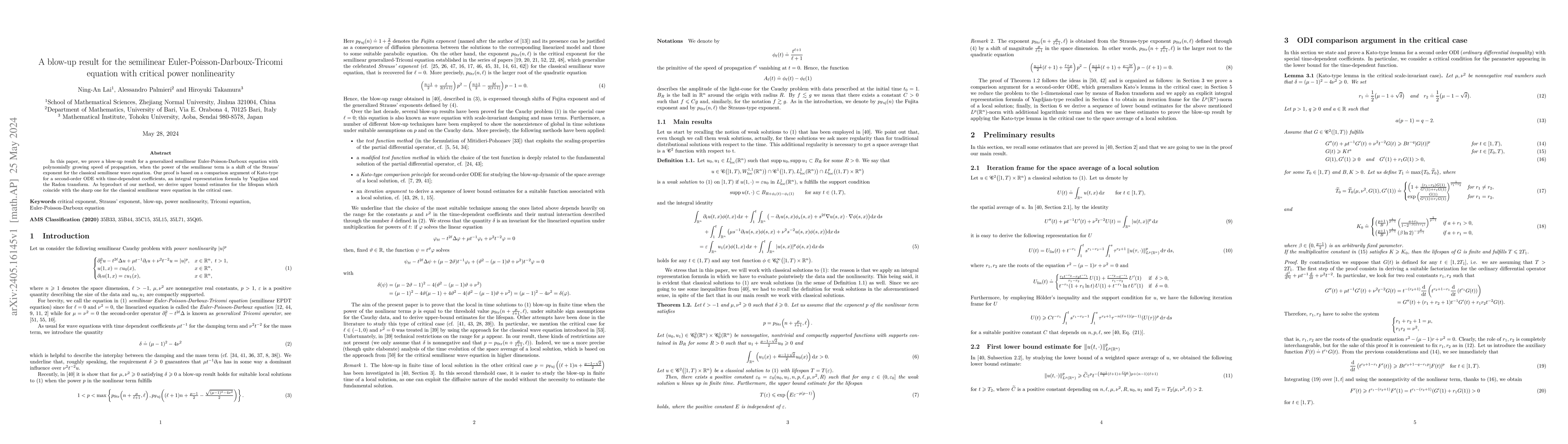 Thumbnail for A blow-up result for the semilinear Euler-Poisson-Darboux-Tricomi
  equation with critical power nonlinearity