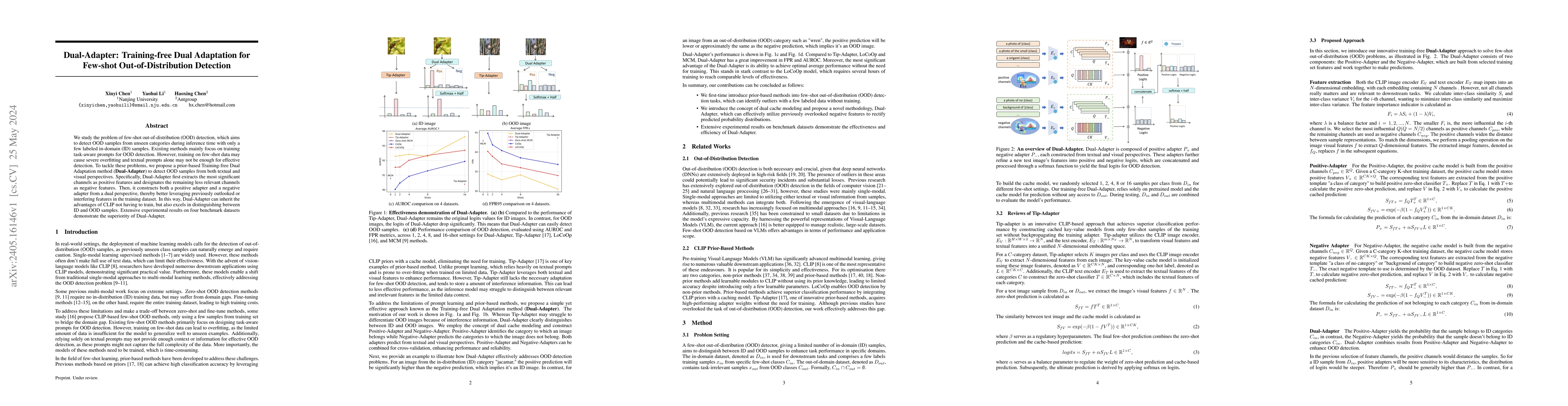 Thumbnail for Dual-Adapter: Training-free Dual Adaptation for Few-shot
  Out-of-Distribution Detection