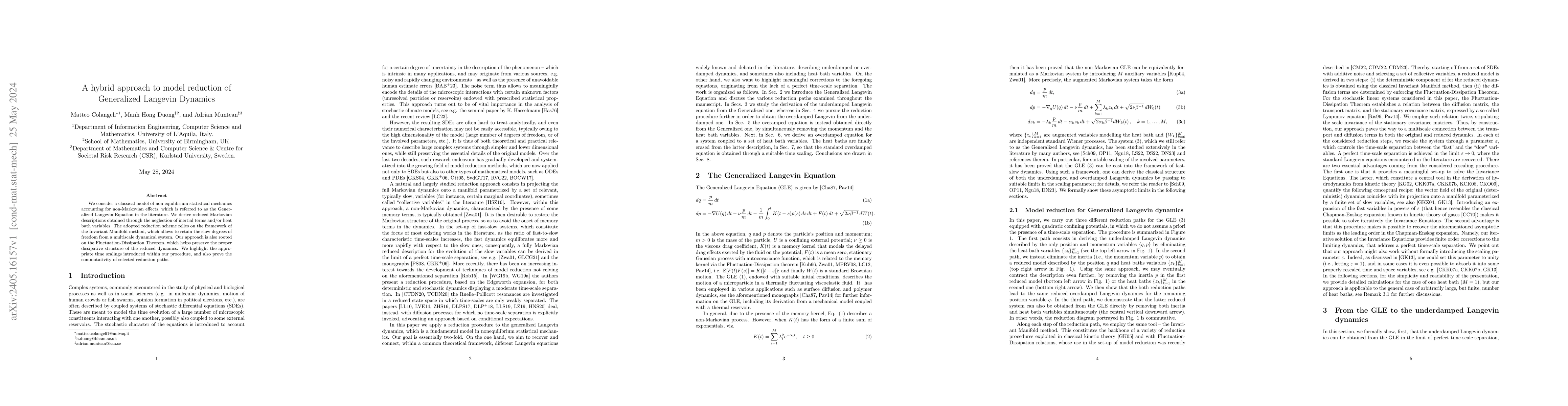 Thumbnail for A hybrid approach to model reduction of Generalized Langevin Dynamics