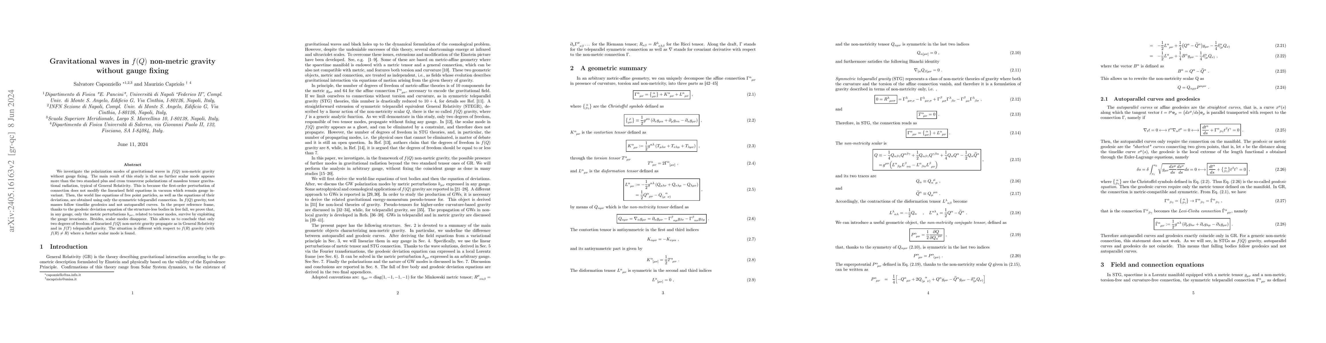 Thumbnail for Gravitational waves in $f(Q)$ non-metric gravity without gauge fixing