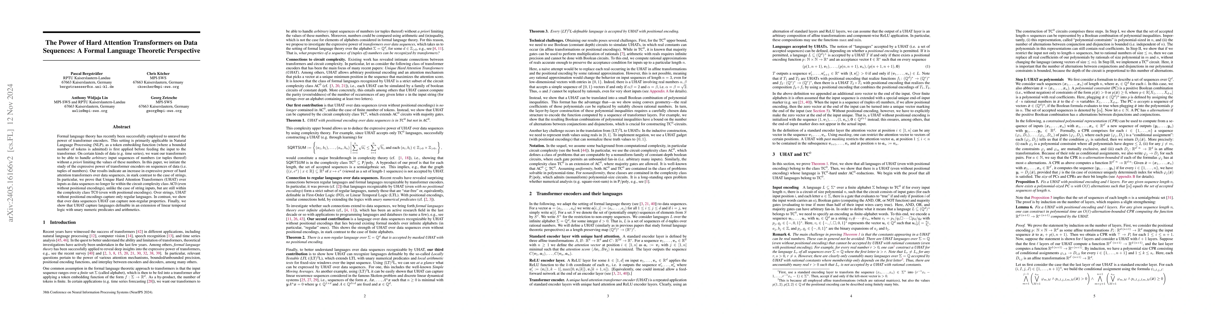 Thumbnail for The Power of Hard Attention Transformers on Data Sequences: A Formal
  Language Theoretic Perspective