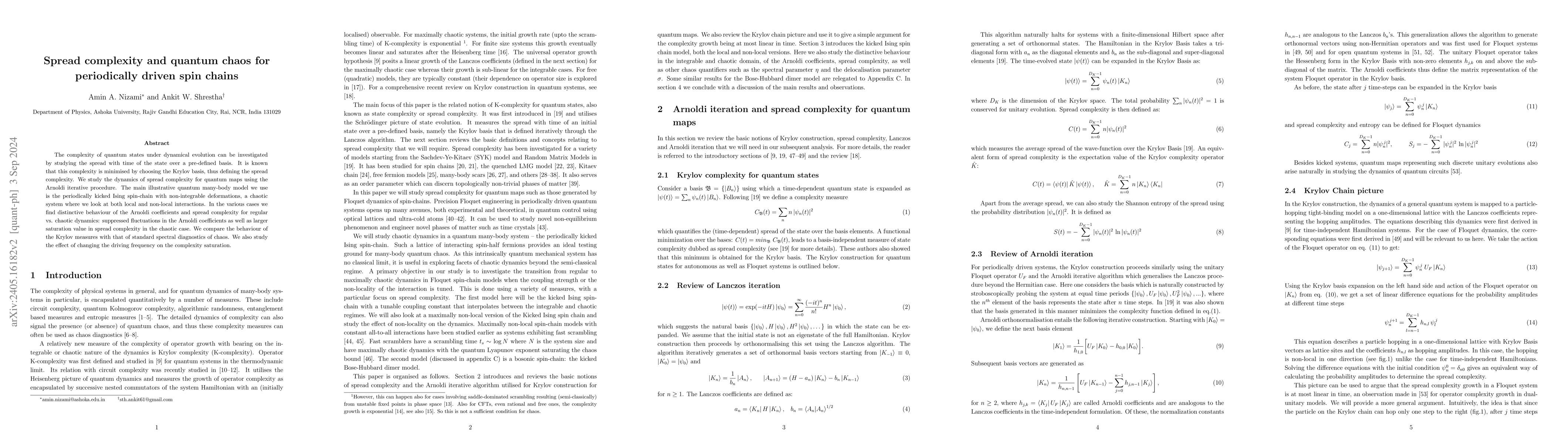 Thumbnail for Spread complexity and quantum chaos for periodically driven spin-chains